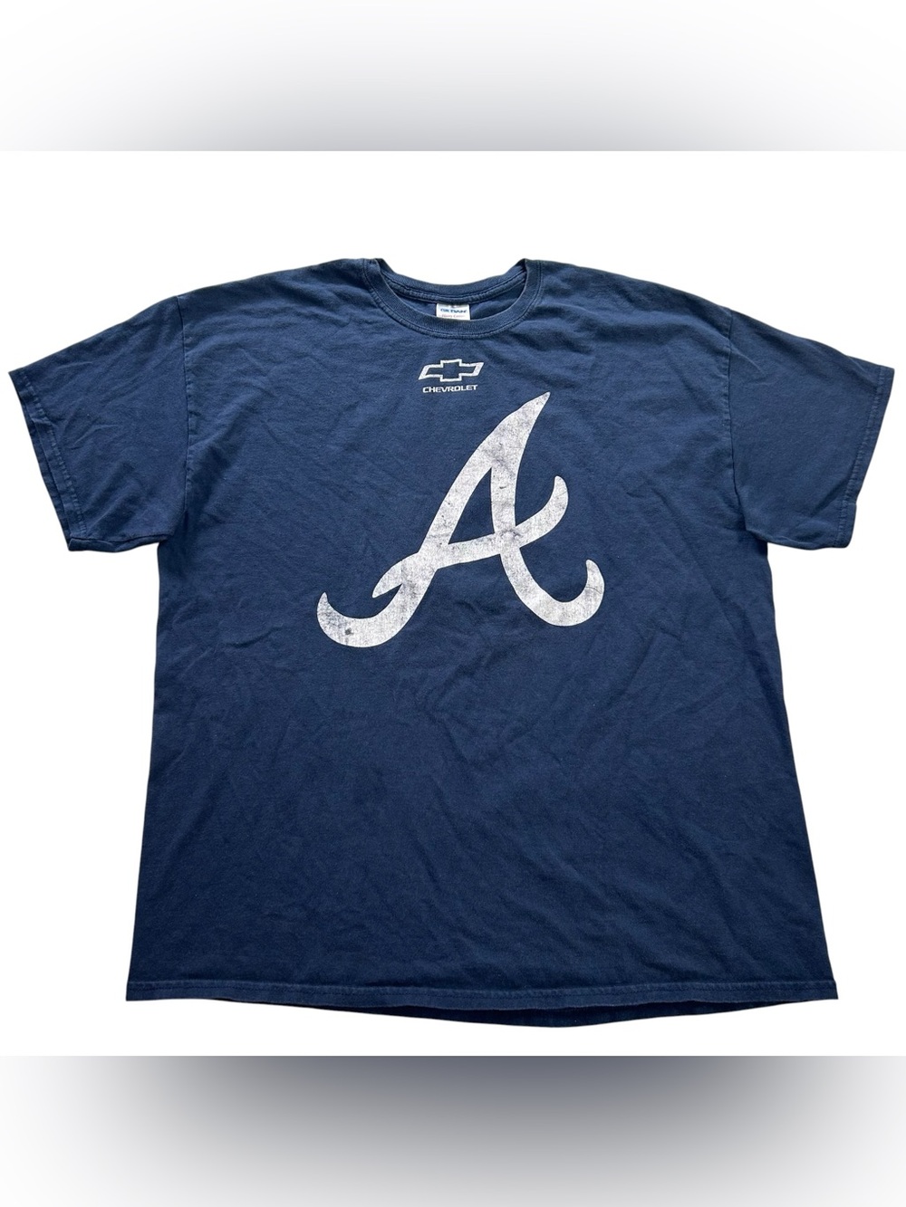 Atlanta Braves MLB Chevrolet Logo Men’s 2-Sided Jersey T-Shirt Navy Blue size XL